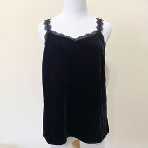 White Label The White Company Silk Velvet Lace Insert Cami Top Black